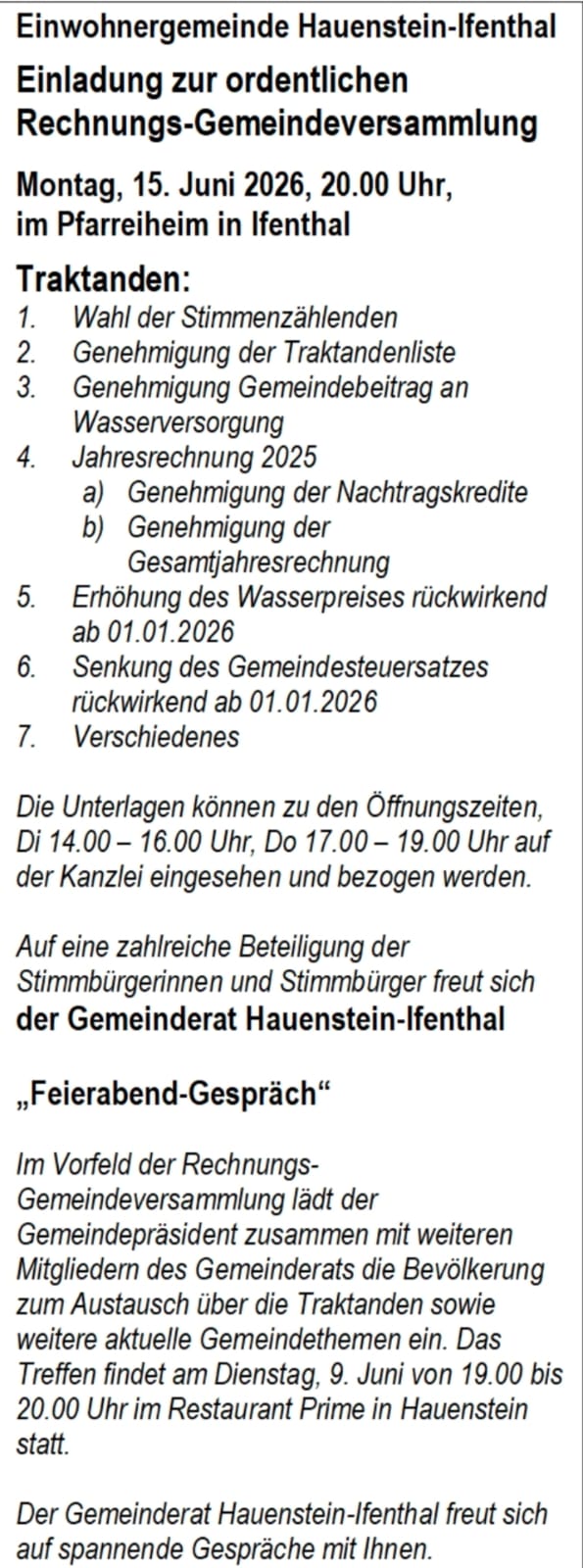 Einladung Gemeindeversammlung 15. Juni 2026